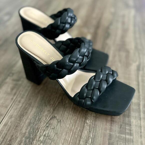 Sincerely Jules Sandals Black Aurora Braided Women 9 Block Heel Slip On Platform - Picture 3 of 9
